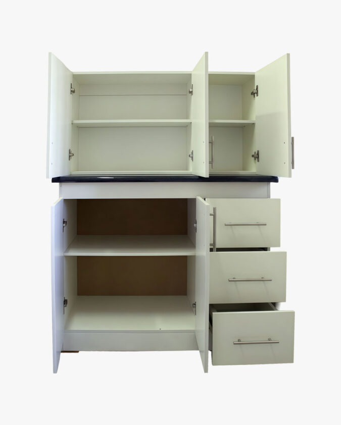Conjunto de cocina melamina base 110 cm y aéreo 3 puertas color maple con cubierta granito negro brillante
