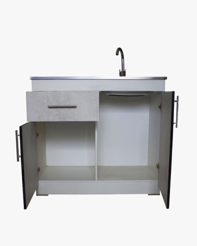 Mueble lavaplatos de cocina 100 cm de ancho con secador a la izquierda y mueble de melamina