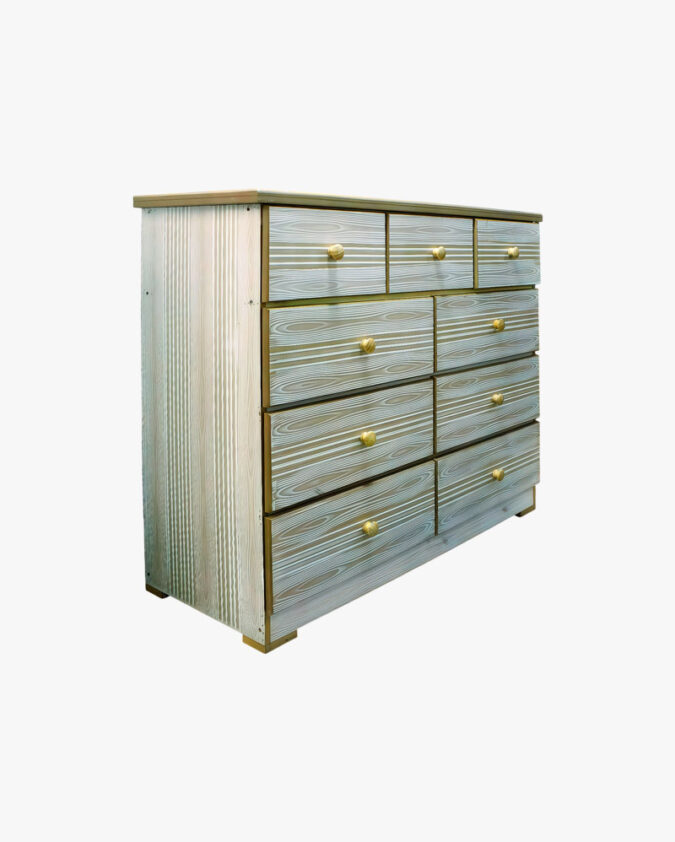 Cómoda de 9 cajones de trupan color blanco para dormitorio.