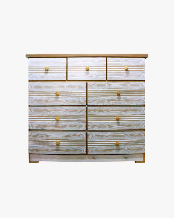 Cómoda de 9 cajones de trupan color blanco para dormitorio.