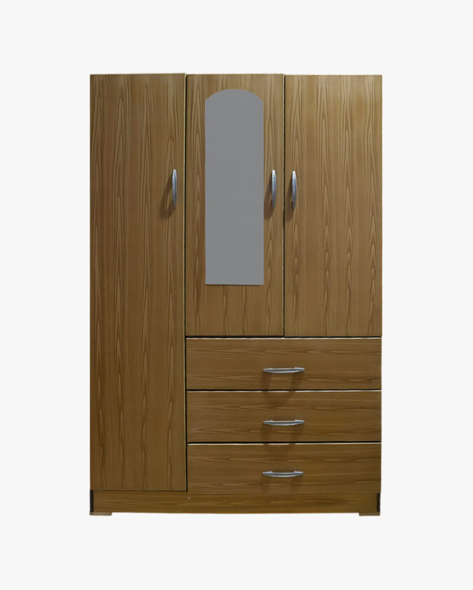 Closet de 3 puertas y 3 cajones en trupan colores café y blanco 180x110x48 cm