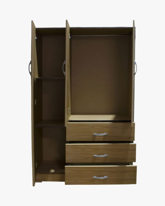 Closet de 3 puertas y 3 cajones en trupan colores café y blanco 180x110x48 cm