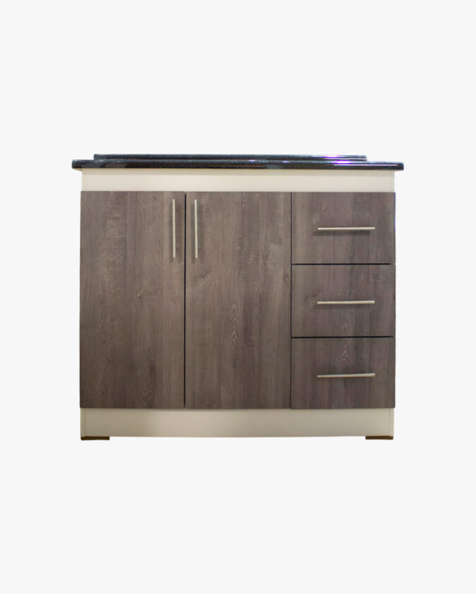 Base de cocina 110 cm en melamina con 2 puertas y 3 cajones
