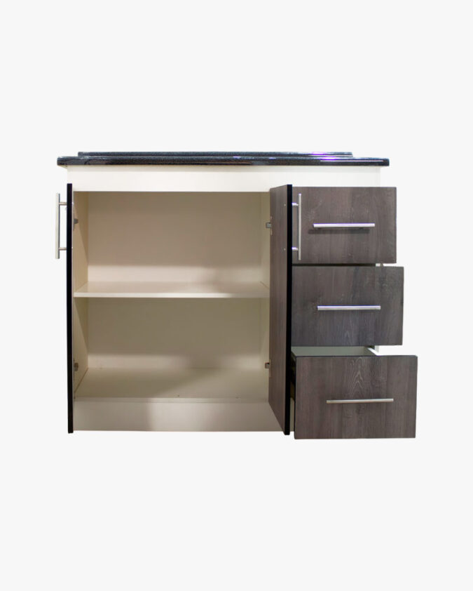 Base de cocina 110 cm en melamina con 2 puertas y 3 cajones
