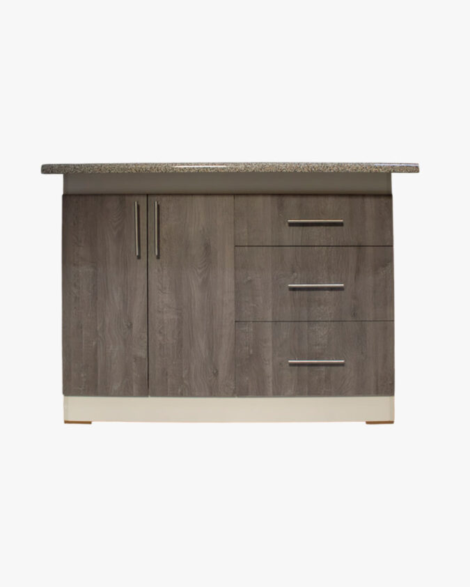 Isla de cocina 120 cm en melamina con cajones y puertas