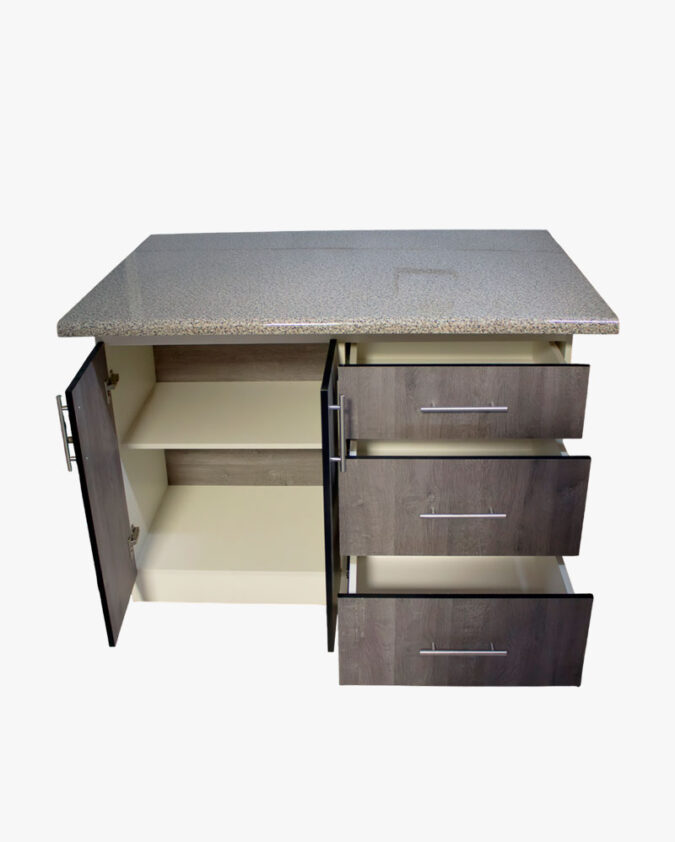 Isla de cocina 120 cm en melamina con cajones y puertas